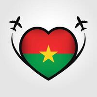 Burkina Faso Travel Heart Flag With Airplane Icons vector