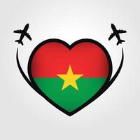 burkina faso viaje corazón bandera con avión íconos vector