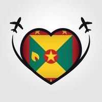 Grenada Travel Heart Flag With Airplane Icons vector