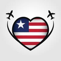 Liberia viaje corazón bandera con avión íconos vector