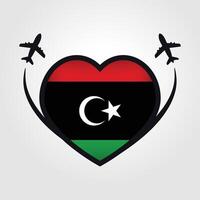 Libya Travel Heart Flag With Airplane Icons vector