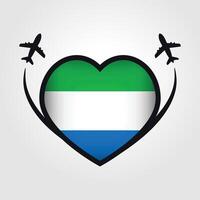 sierra leona viaje corazón bandera con avión íconos vector