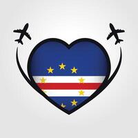 Cape Verde Travel Heart Flag With Airplane Icons vector