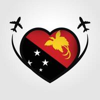 Papua New Guinea Travel Heart Flag With Airplane Icons vector