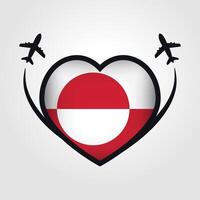 Greenland Travel Heart Flag With Airplane Icons vector