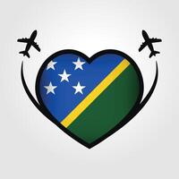 Solomon Islands Travel Heart Flag With Airplane Icons vector