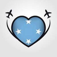 Micronesia Travel Heart Flag With Airplane Icons vector