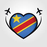 democrático república de el congo viaje corazón bandera con avión íconos vector