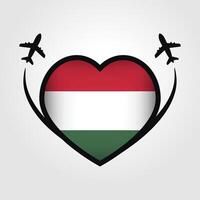 Hungary Travel Heart Flag With Airplane Icons vector