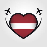Letonia viaje corazón bandera con avión íconos vector