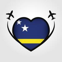 Curacao Travel Heart Flag With Airplane Icons vector