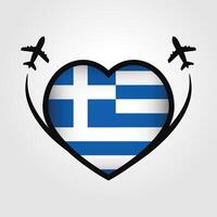 Greece Travel Heart Flag With Airplane Icons vector