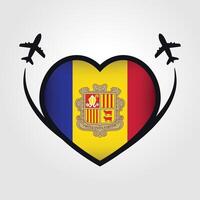 andorra viaje corazón bandera con avión íconos vector