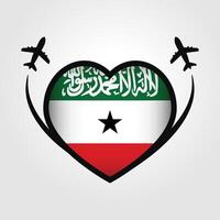 Somaliland Travel Heart Flag With Airplane Icons vector