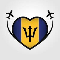 Barbados Travel Heart Flag With Airplane Icons vector