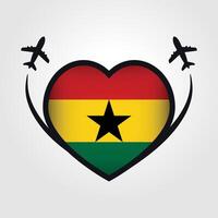 Ghana Travel Heart Flag With Airplane Icons vector