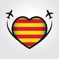 Catalonia Travel Heart Flag With Airplane Icons vector