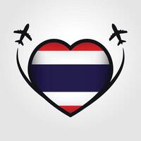Tailandia viaje corazón bandera con avión íconos vector