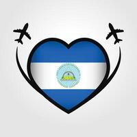 Nicaragua Travel Heart Flag With Airplane Icons vector