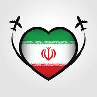 Iran Travel Heart Flag With Airplane Icons vector