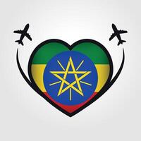 Ethiopia Travel Heart Flag With Airplane Icons vector