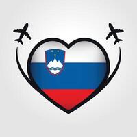 Eslovenia viaje corazón bandera con avión íconos vector