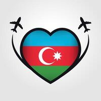 azerbaiyán viaje corazón bandera con avión íconos vector