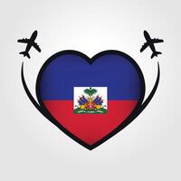 Haití viaje corazón bandera con avión íconos vector