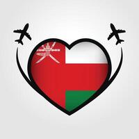 Oman Travel Heart Flag With Airplane Icons vector