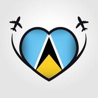 Saint Lucia Travel Heart Flag With Airplane Icons vector