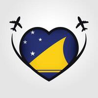 tokelau viaje corazón bandera con avión íconos vector