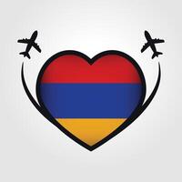 Armenia viaje corazón bandera con avión íconos vector