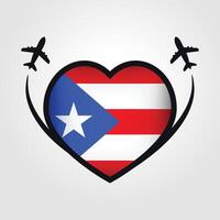 puerto rico viaje corazón bandera con avión íconos vector