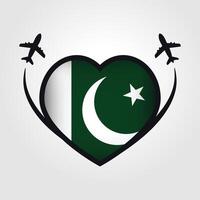 Pakistan Travel Heart Flag With Airplane Icons vector