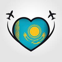 Kazakhstan Travel Heart Flag With Airplane Icons vector