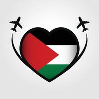 Palestine Travel Heart Flag With Airplane Icons vector