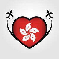 Hong Kong Travel Heart Flag With Airplane Icons vector