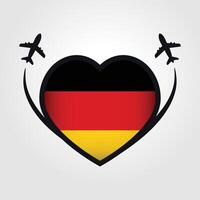 Alemania viaje corazón bandera con avión íconos vector