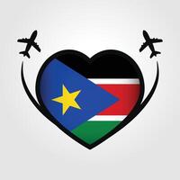 South Sudan Travel Heart Flag With Airplane Icons vector