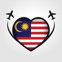 Malaysia Travel Heart Flag With Airplane Icons vector