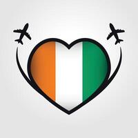 Ivory Coast Travel Heart Flag With Airplane Icons vector