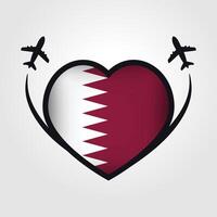 Qatar Travel Heart Flag With Airplane Icons vector