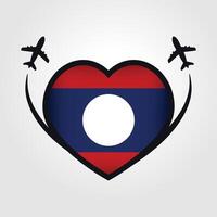 Laos viaje corazón bandera con avión íconos vector