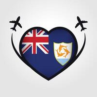 Anguilla Travel Heart Flag With Airplane Icons vector