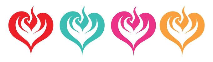 Abstract Fire with Love Heart Icons Pack Design Template vector