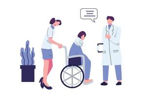 The nurse is pushing the patient flat style illustration design vector