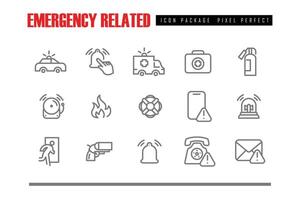 emergency situation Related Line Icons pixel perfect set for web or mobile app vector