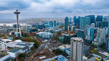 Seattle city aerial view with modern buildings. Washington state cityscape. photo
