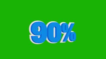 Number ninety percent shape 3d animation in white and blue colors on a green background video