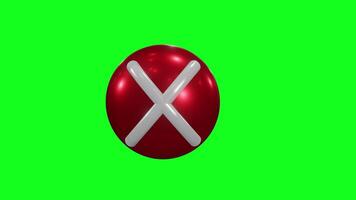 3d animación de cancelar cruzar en rojo y blanco en un verde antecedentes. dedo prensas el cruzar firmar botón. 4k prohibición firmar video